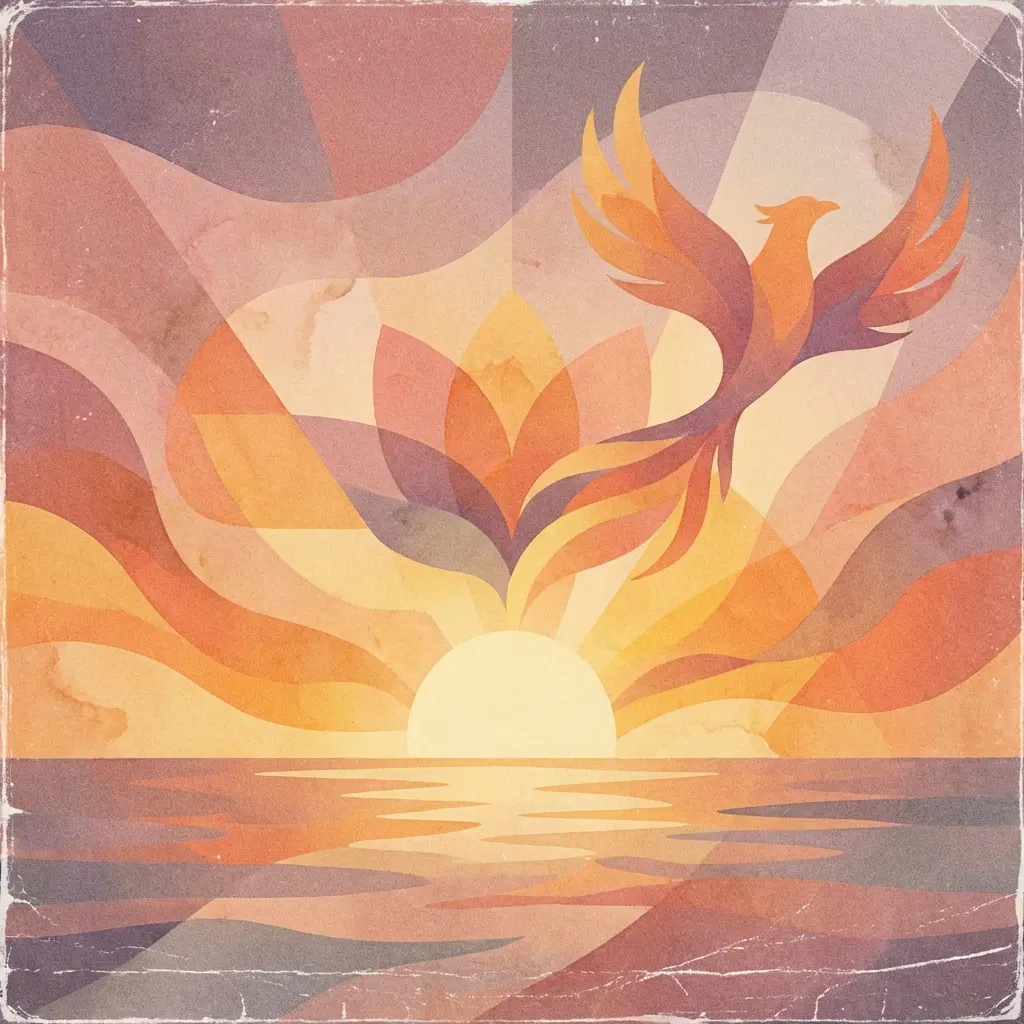 Lo-fi style abstract illustration of dawn sunlight breaking through, symbolizing new beginnings, growth, and moving forward with courage