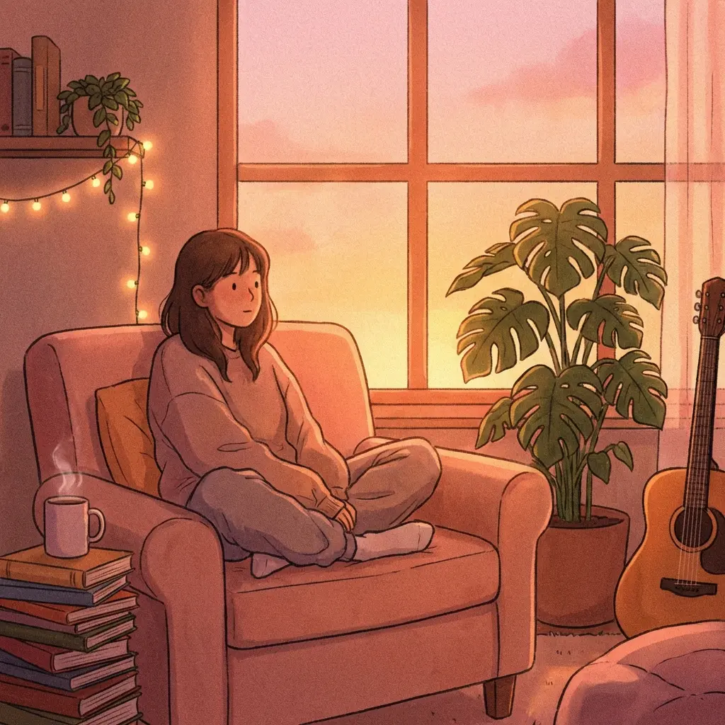 Lofi style representation of inner fullness and peace with warm soft light