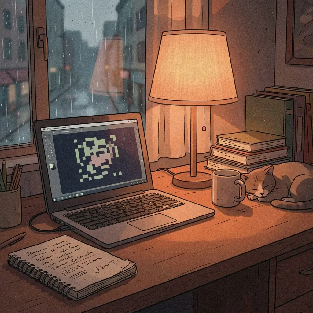 Lo-fi style cozy desk setup with a laptop, notebook, and warm lighting representing continuous learning and adaptation