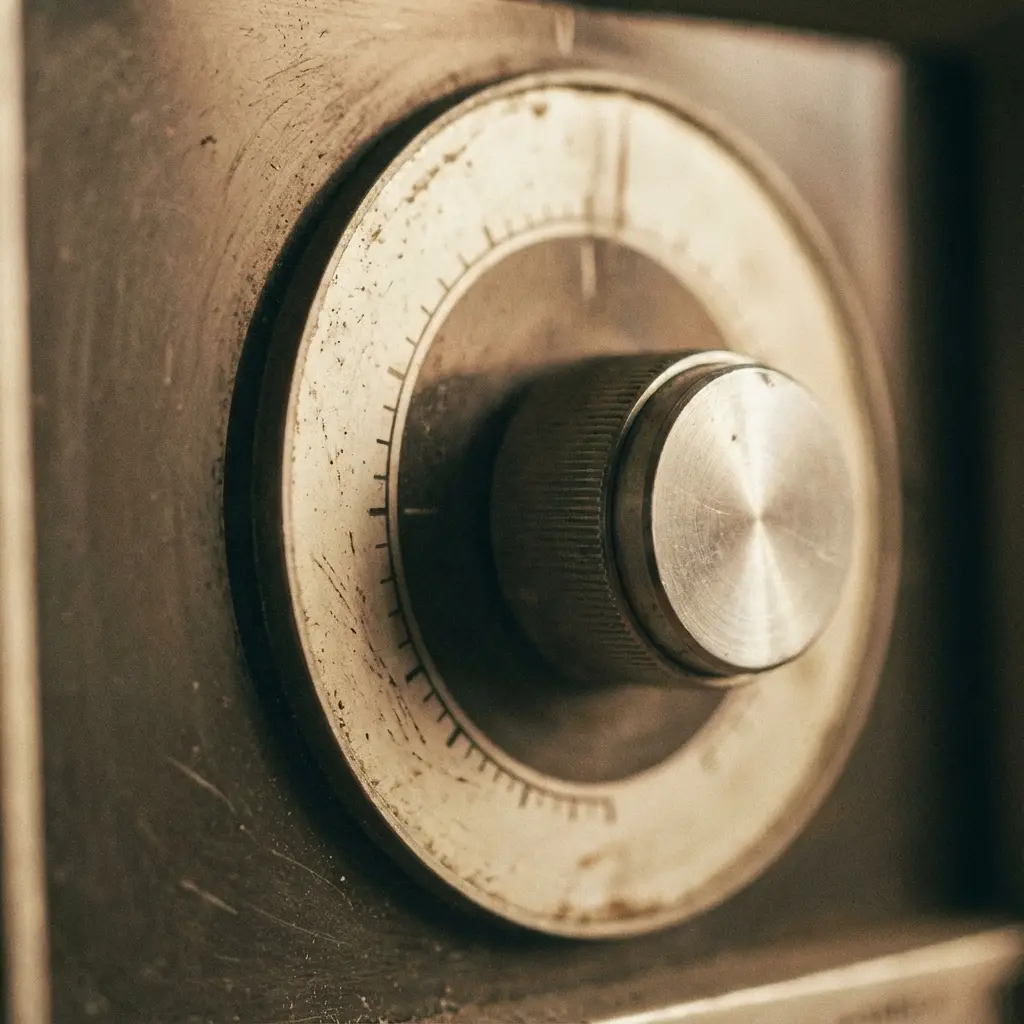 Close up of an old analog radio dial