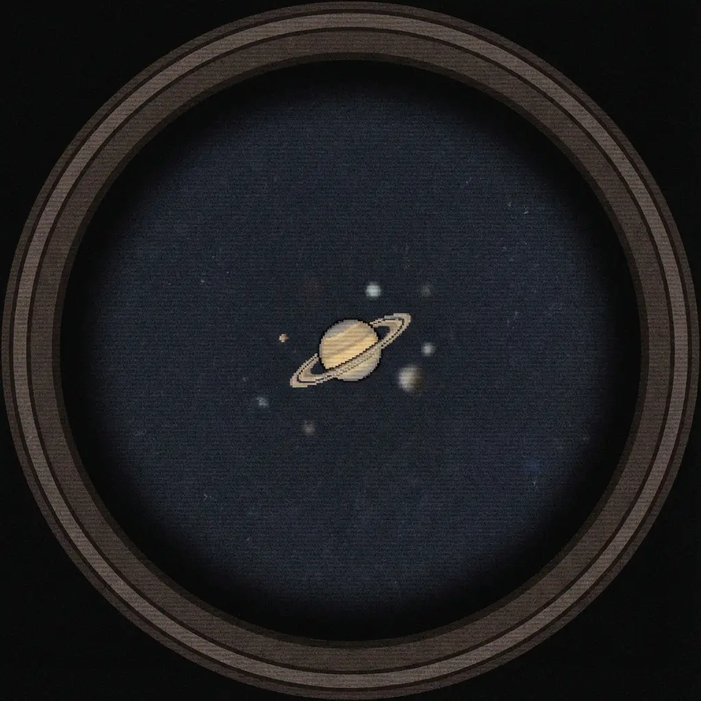 A view of Saturn through a telescope eyepiece