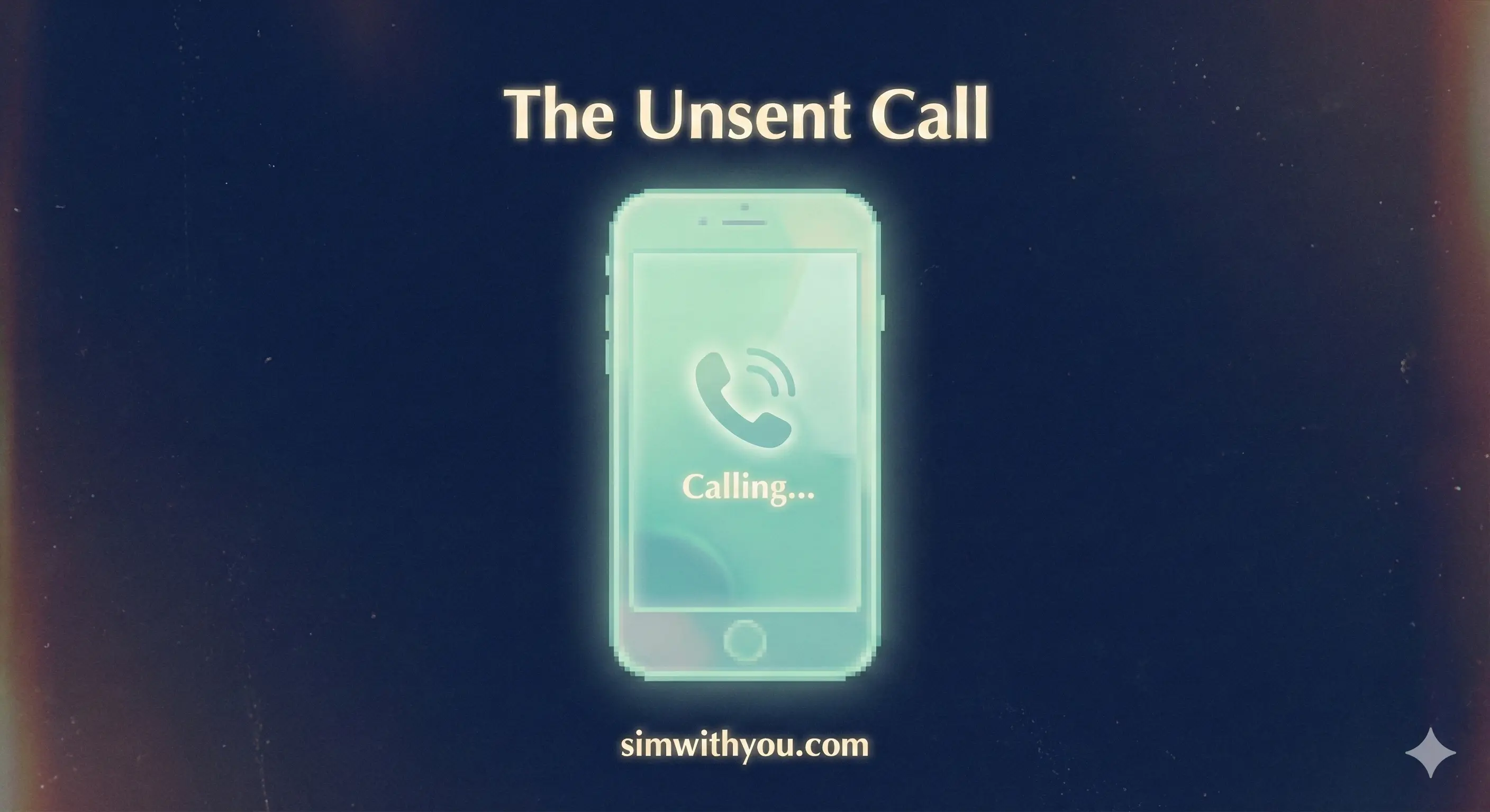 Dark phone interface floating in a void, representing the unsent call simulation